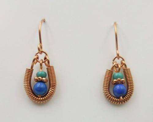 DKC-1014 Earrings Copper, Blue & Turquoise Beads  $60 at Hunter Wolff Gallery